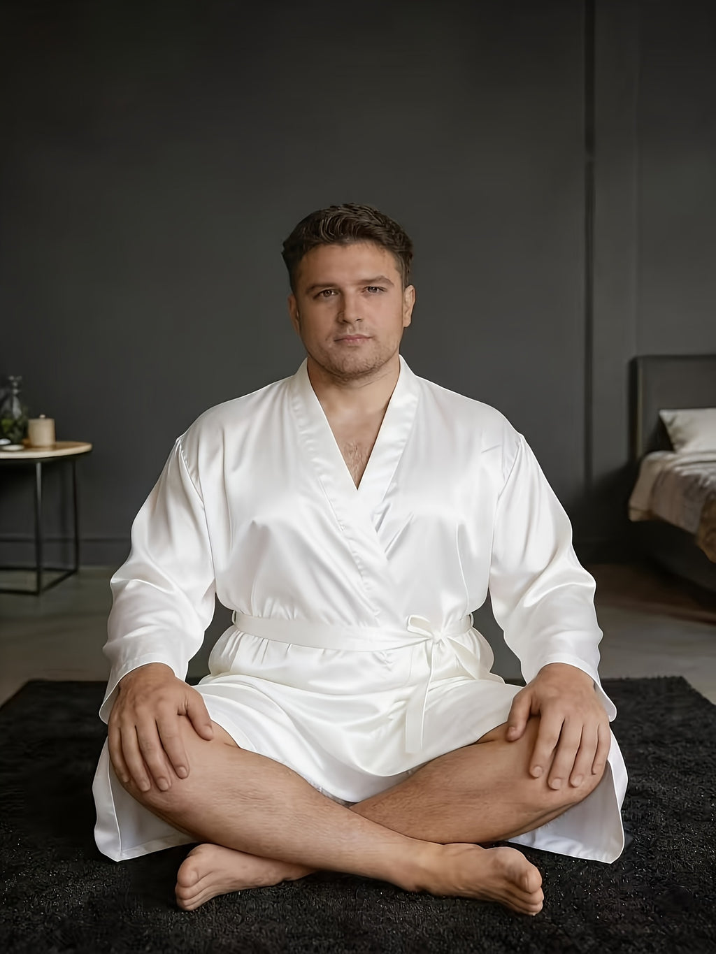Men's white satin dressing gown