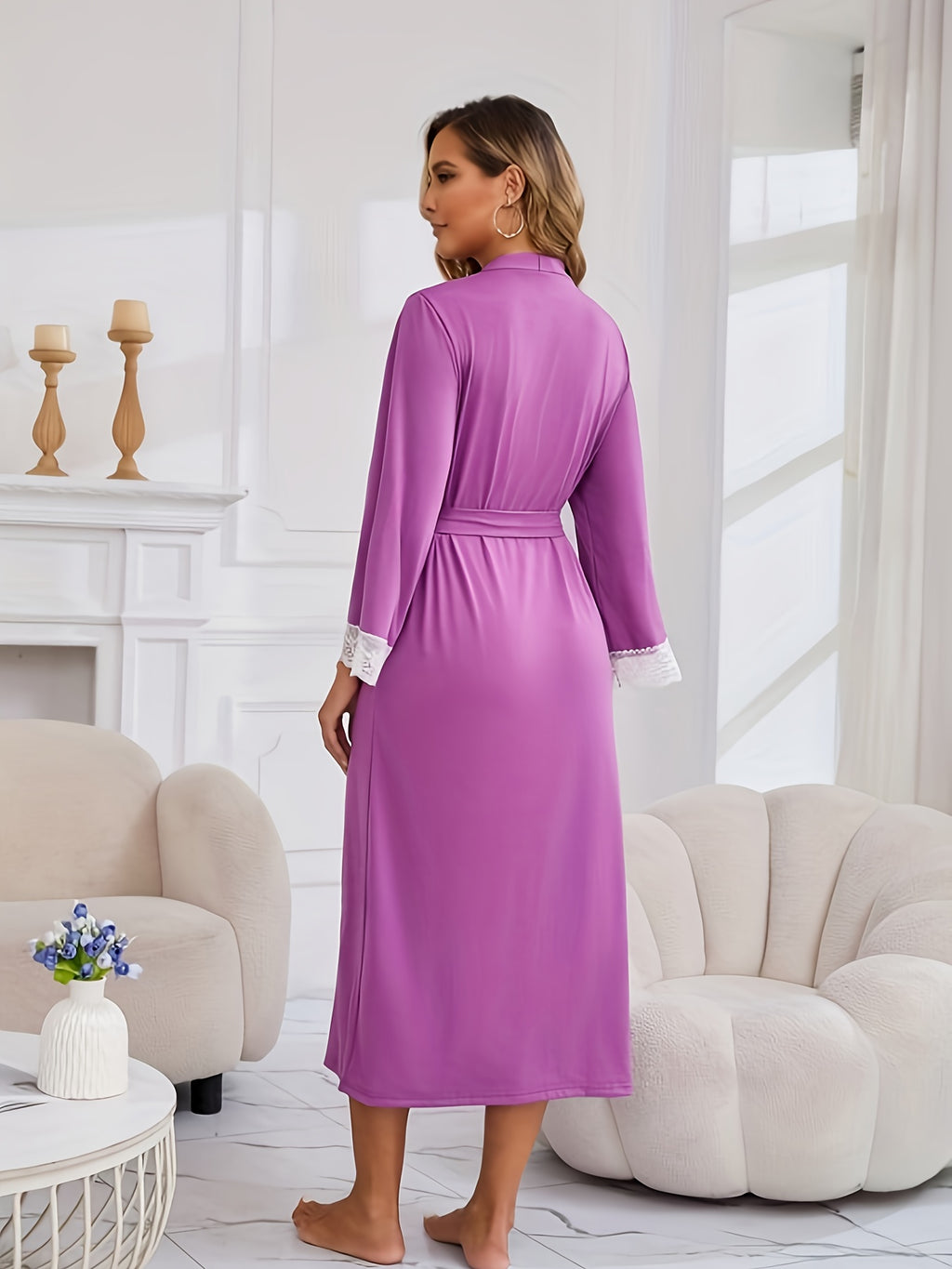 Women's burgundy long dressing gown