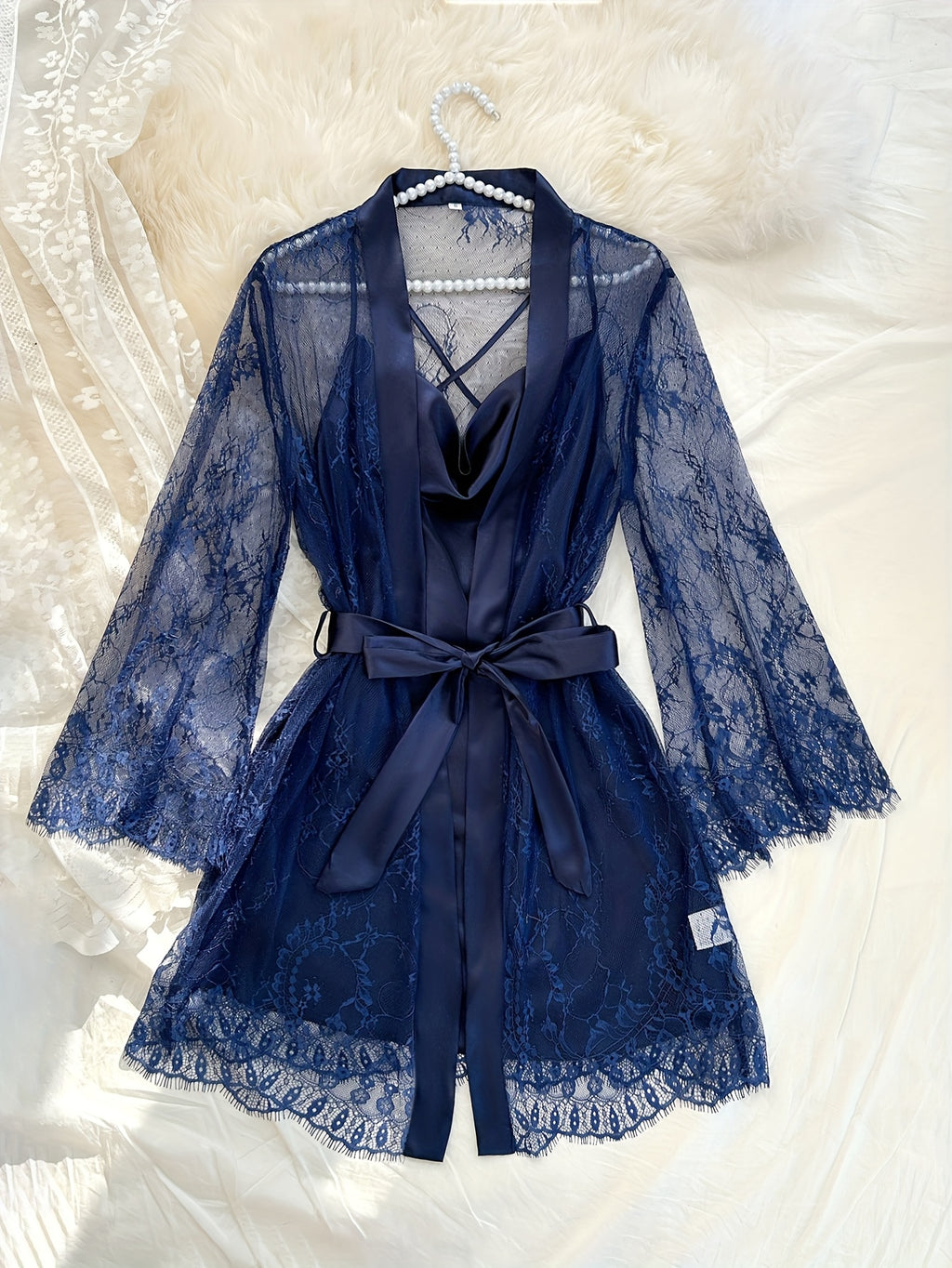 Navy lace dressing gown