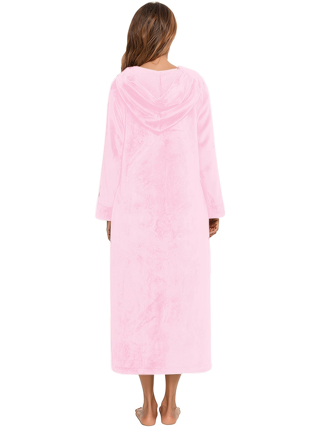 Women's hooded flannel zip-up dressing gown
