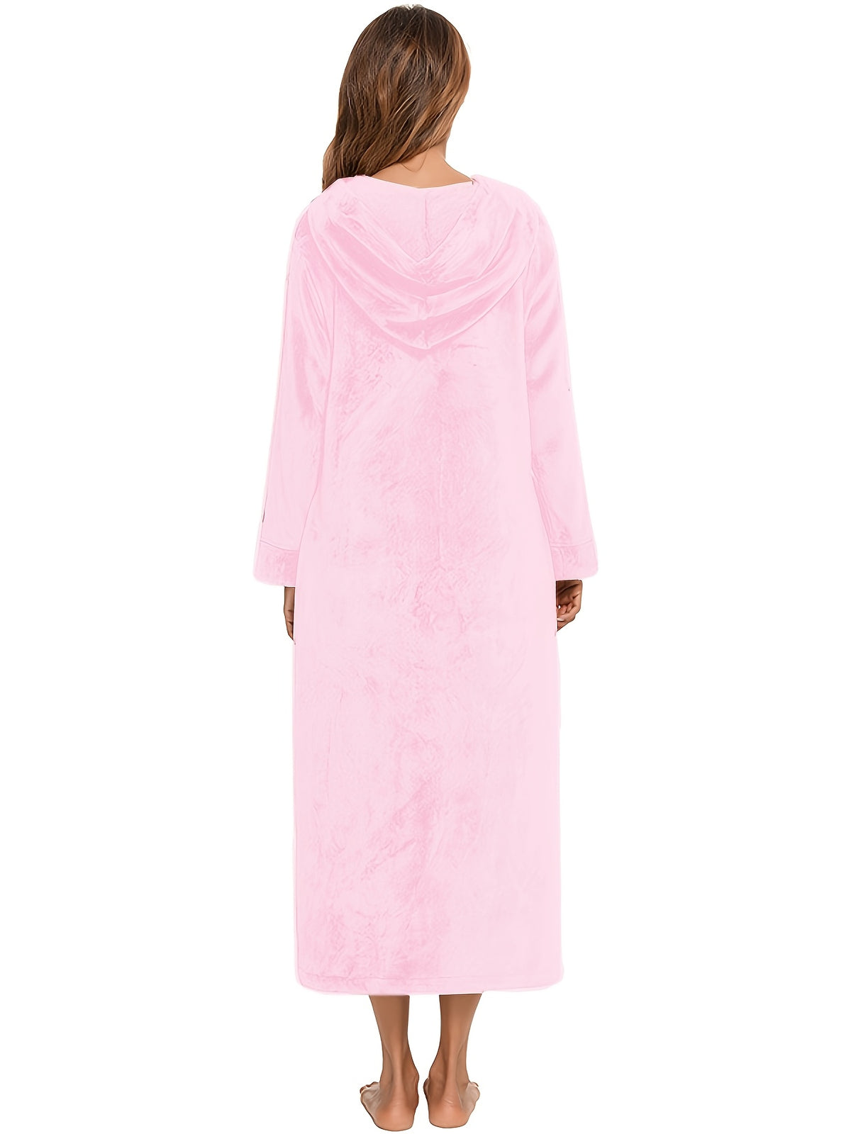Women's hooded flannel zip-up dressing gown