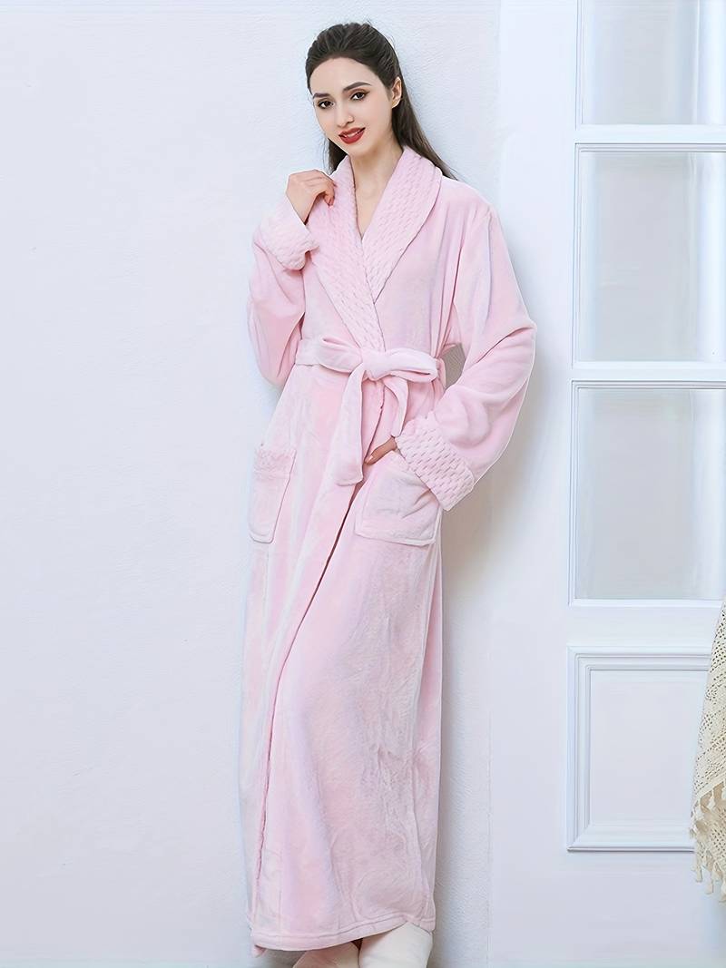 Women's long fleece dressing gown, plain