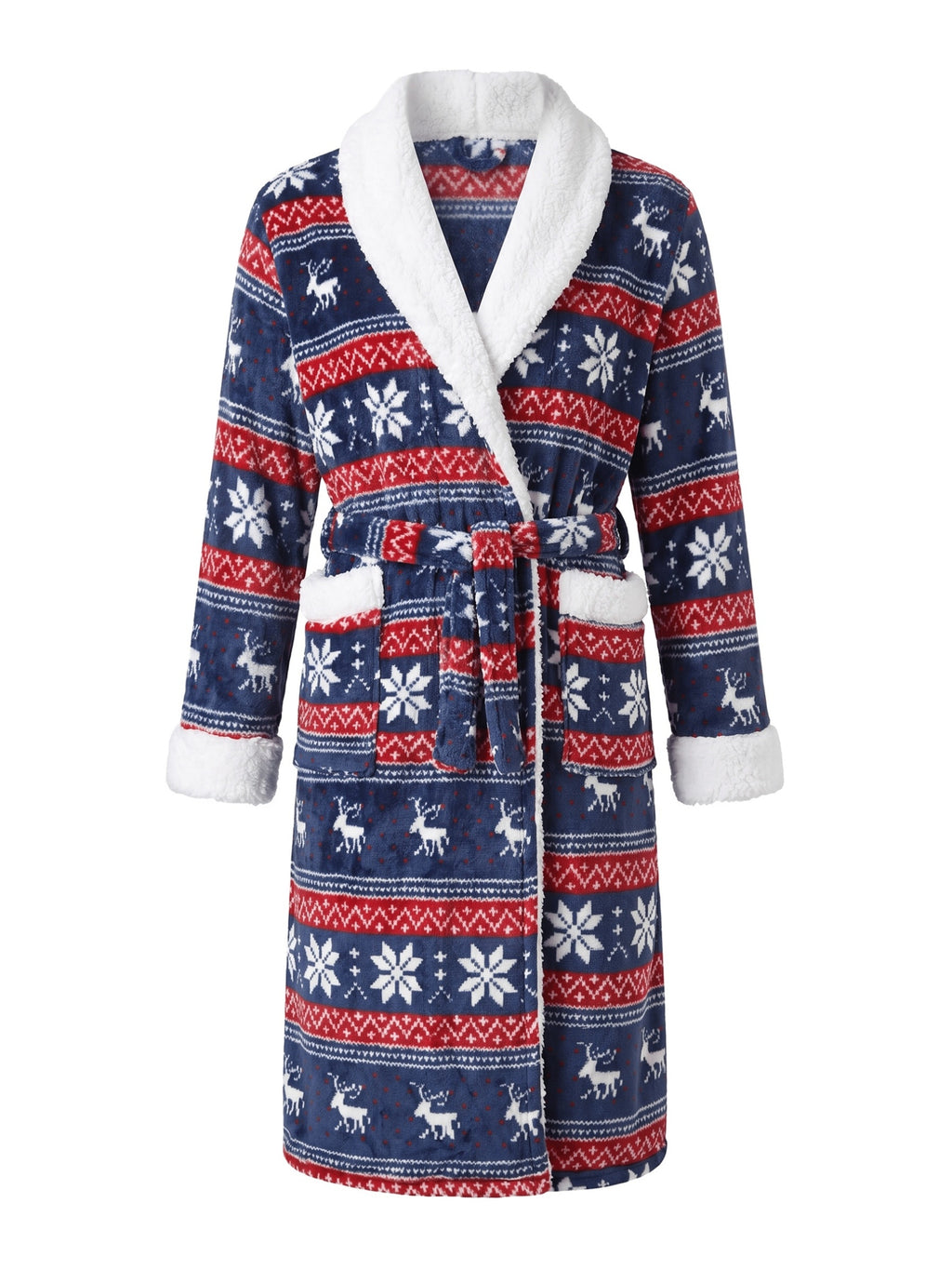 Men's navy Fair Isle Christmas flannel dressing gown