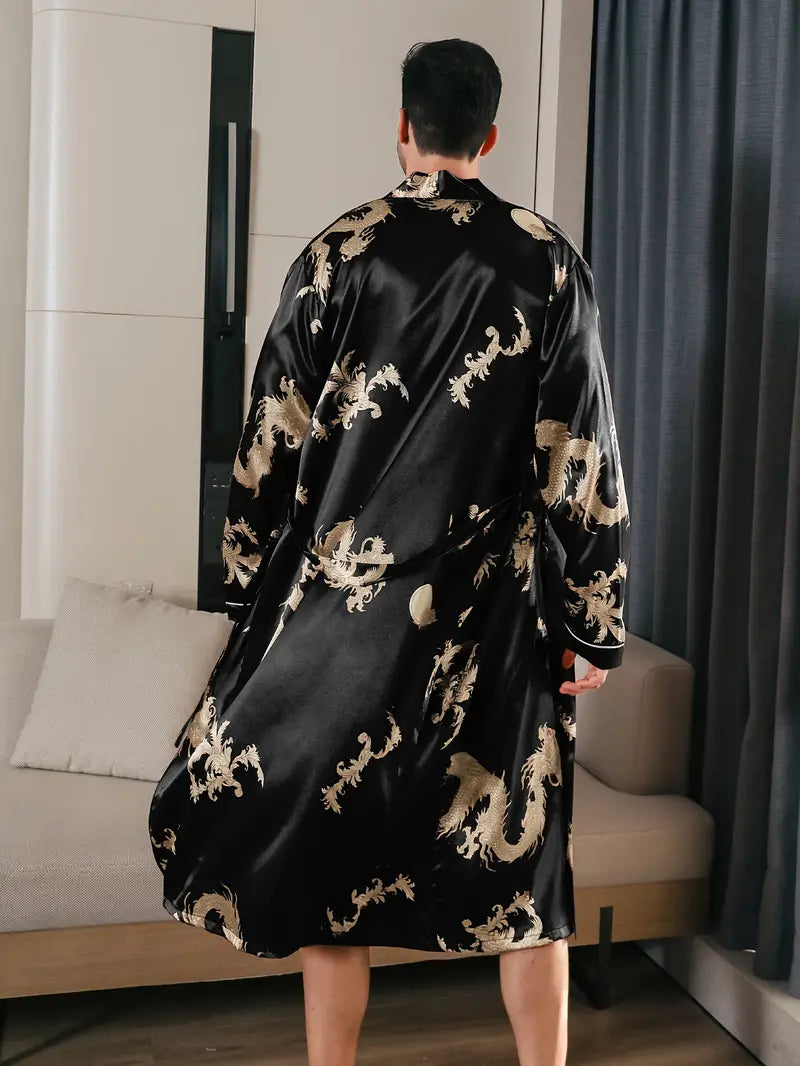 Men's black and red dragon kimono robe