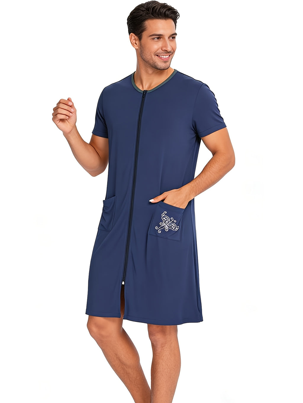 Men's zip front short sleeve lounge robe