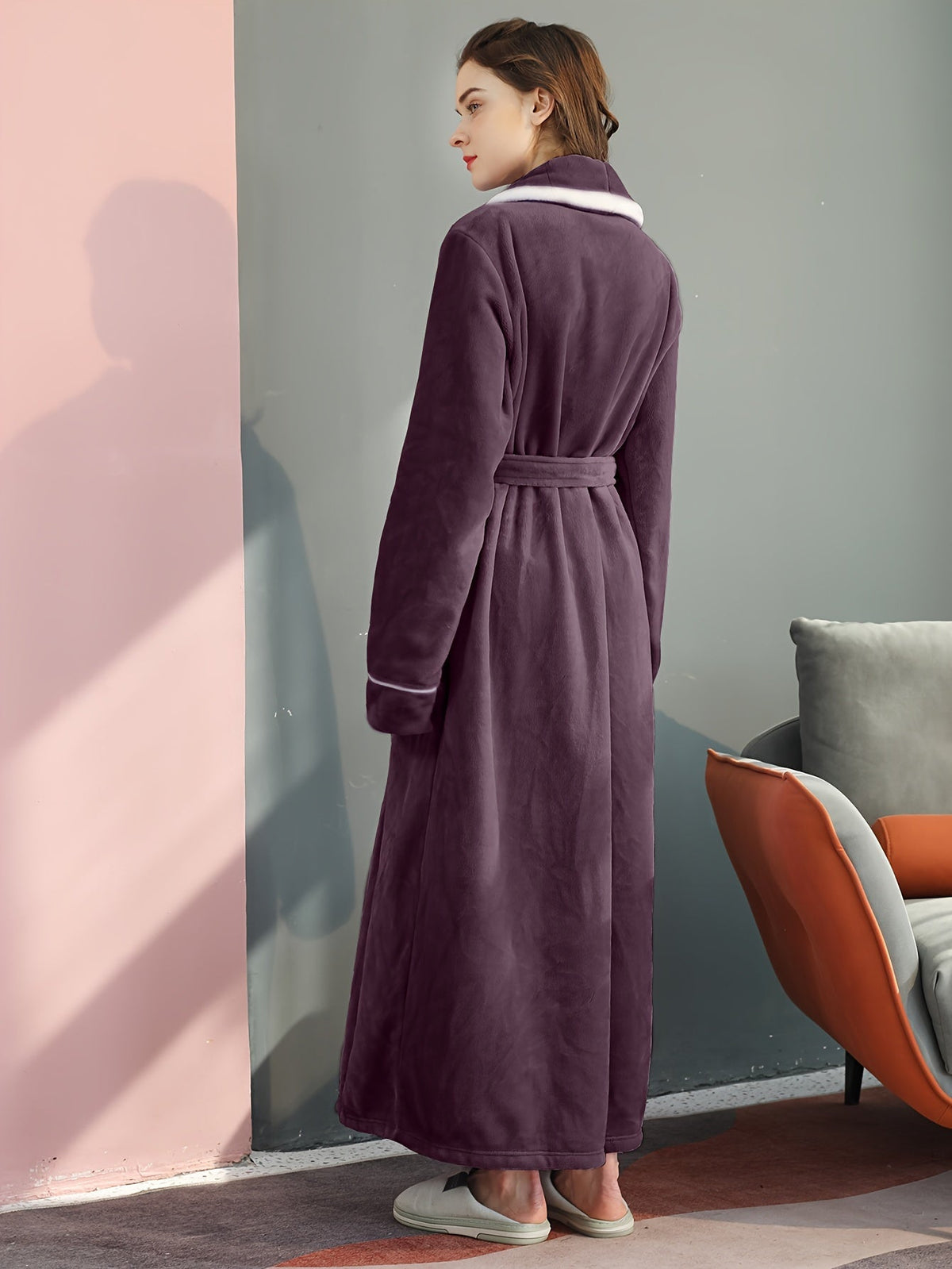 Men's long waffle velour dressing gown