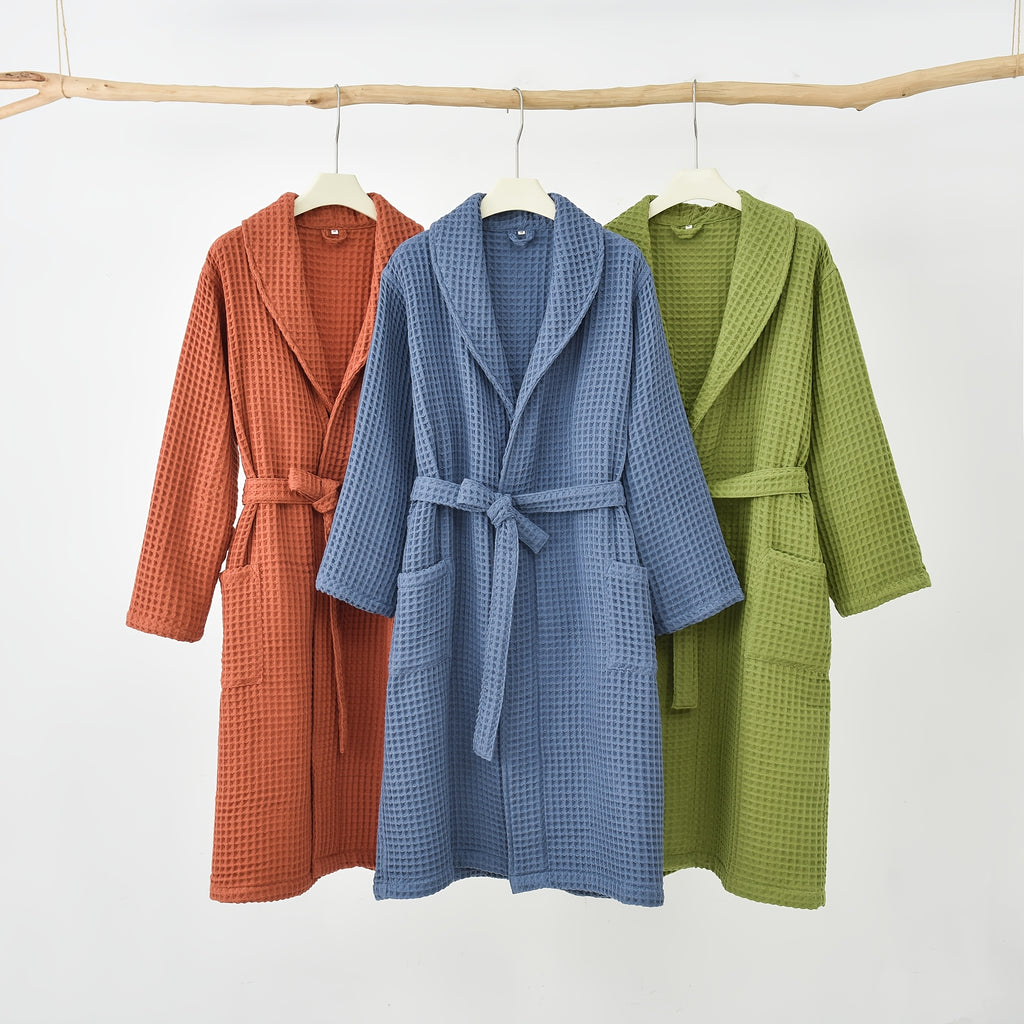 Unisex long waffle bathrobe
