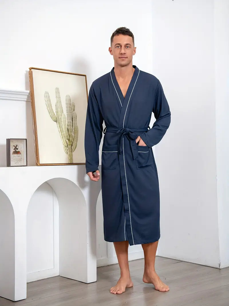 Peignoir de Bain Doux avec Poches — coloris bleu marine