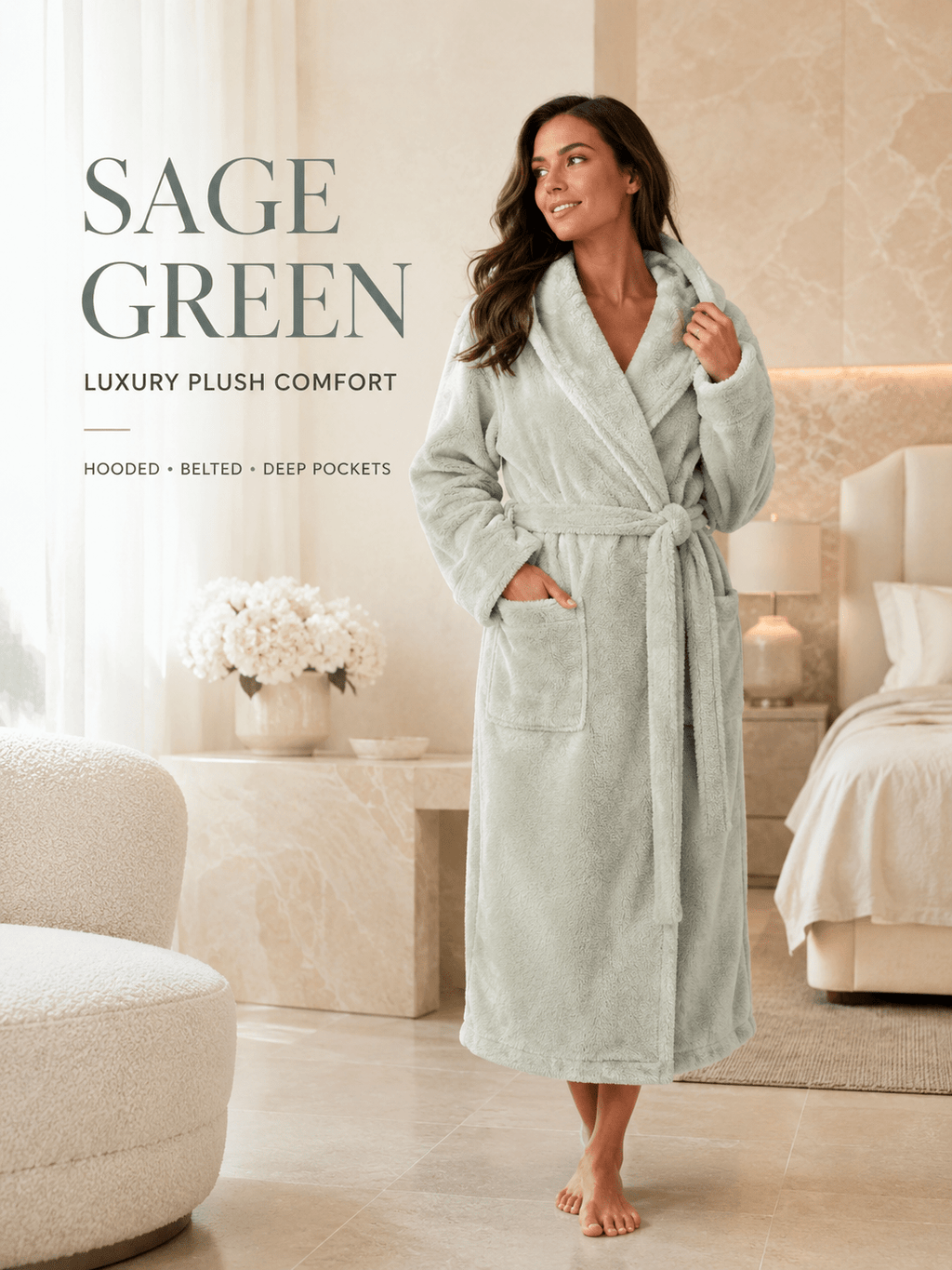 Women's long fleece bathrobe