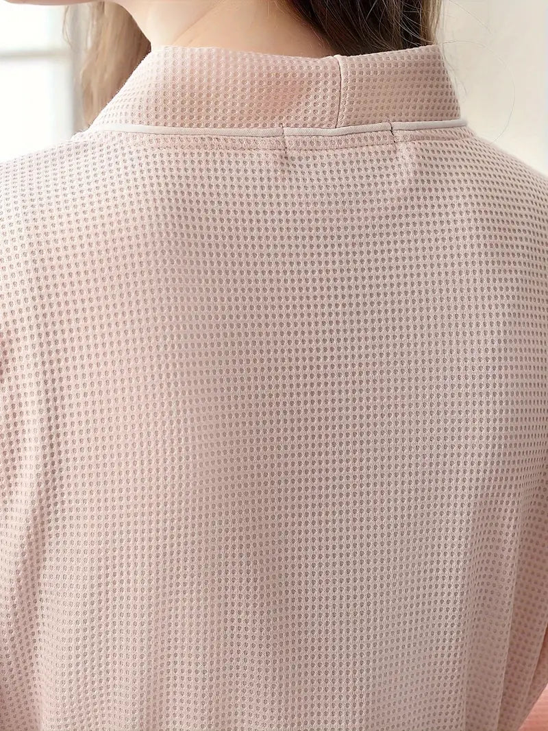Women's long waffle bathrobe