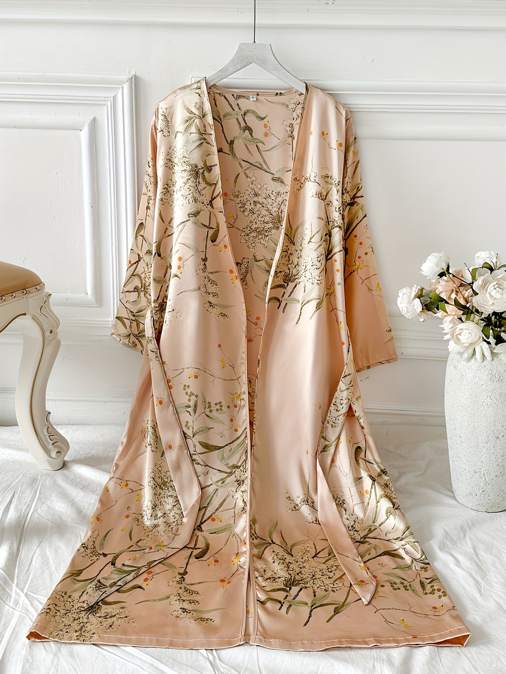 Women's floral satin dressing gown