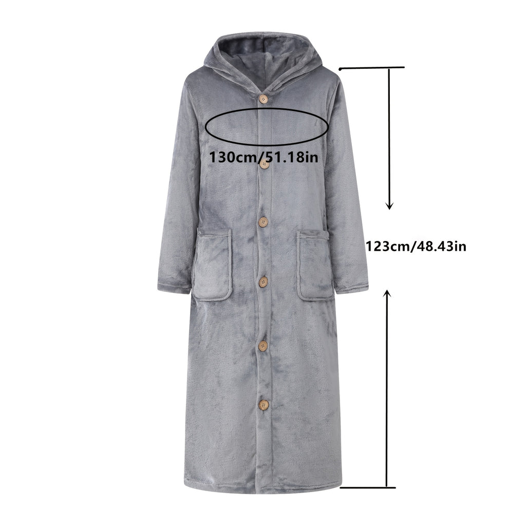 Women's hooded button-up fleece dressing gown