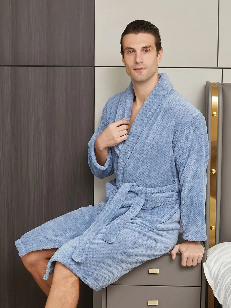 Men's long waffle cotton bathrobe