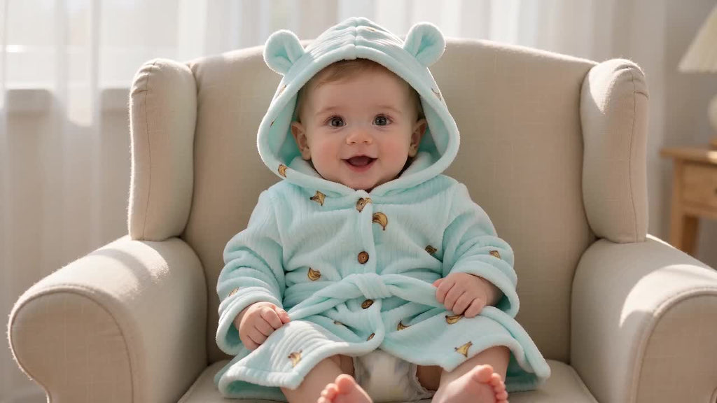 Girls' blue hooded flannel dressing gown