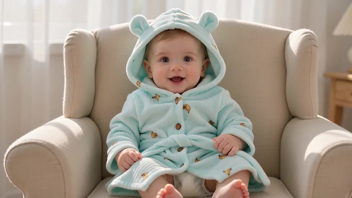 Girls' blue hooded flannel dressing gown