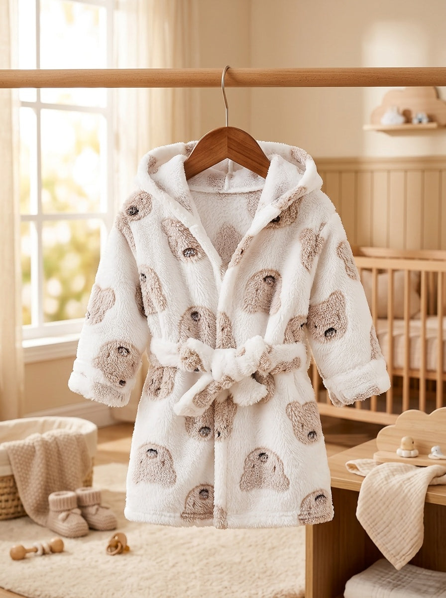 Newborn long hooded fluffy fleece dressing gown