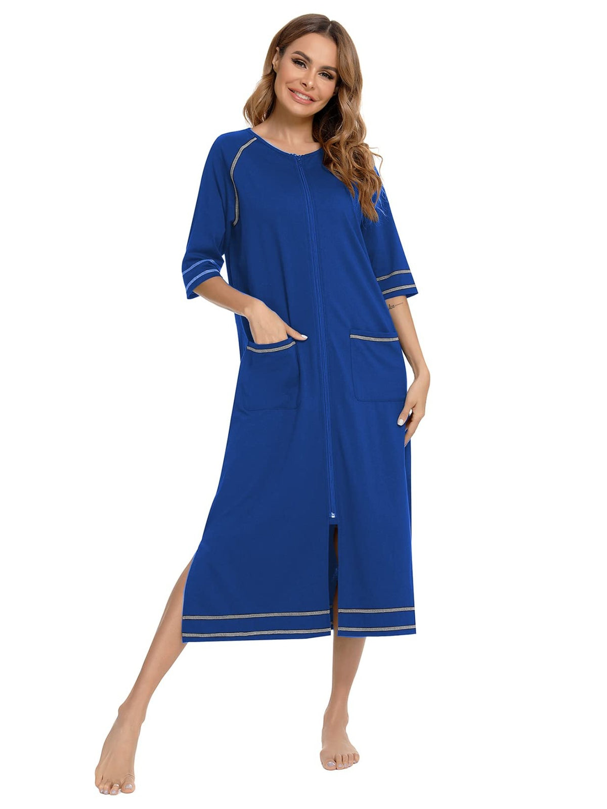 Women's full length zip-up housecoat