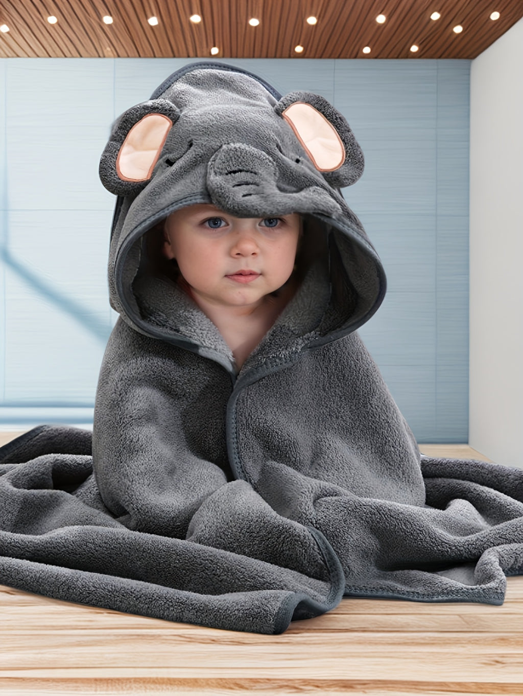 Kids' grey hooded bathrobe