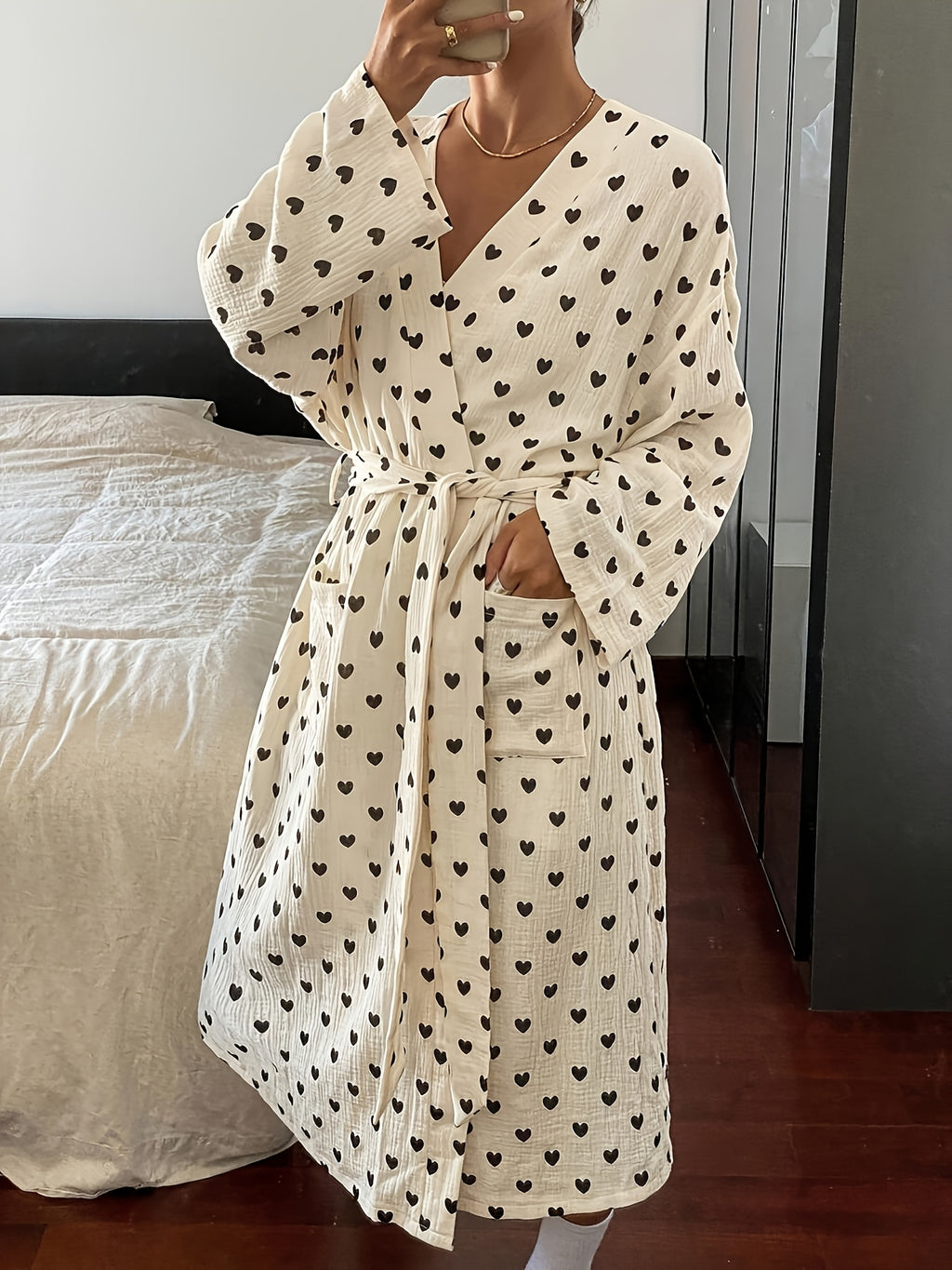 Women's cream polka dot dressing gown