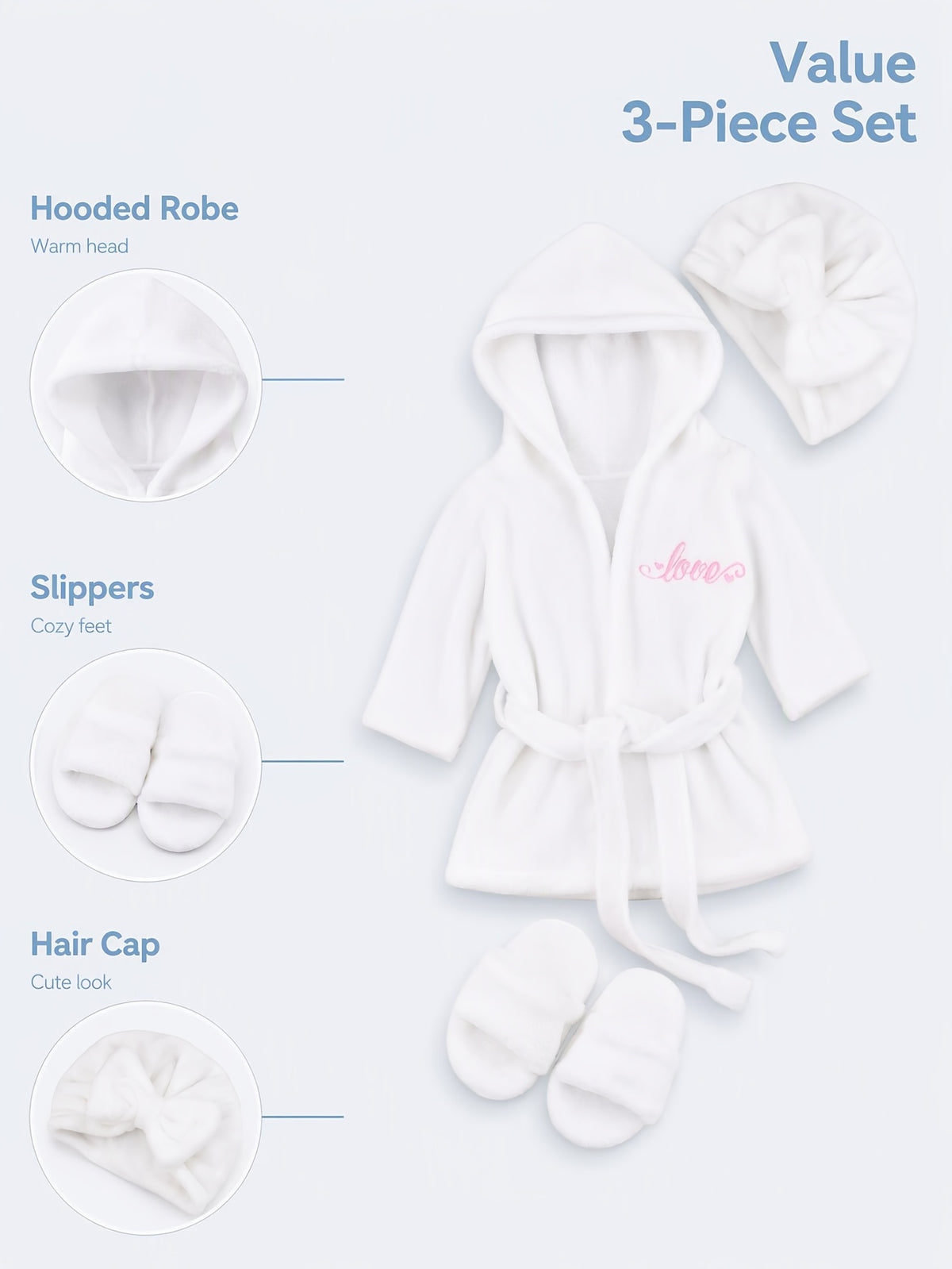 Newborn pink long hooded bathrobe