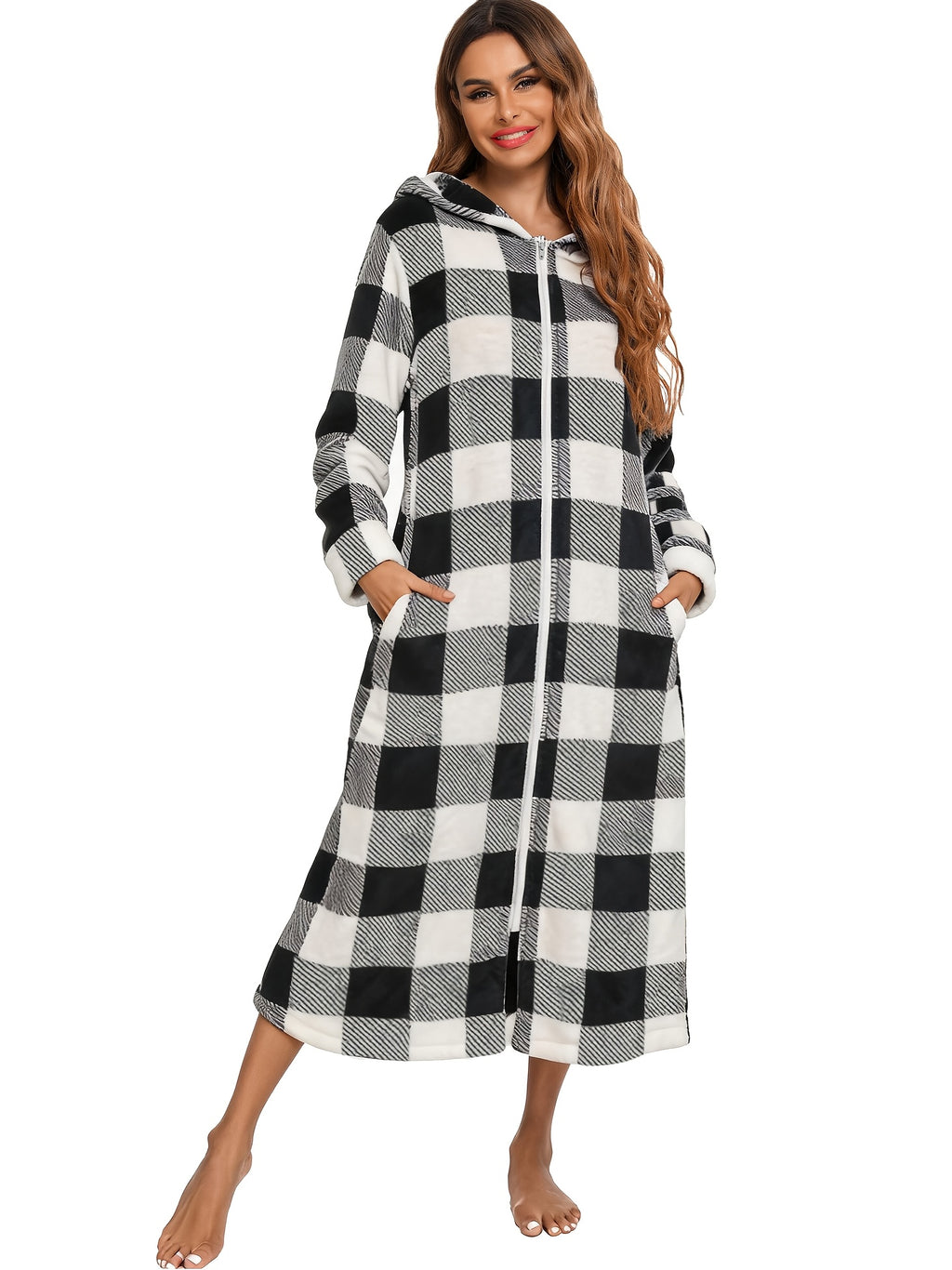 Women's Christmas flannel zip-up dressing gown