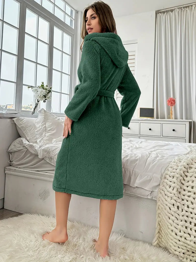 Green plus size hooded fleece bathrobe Image