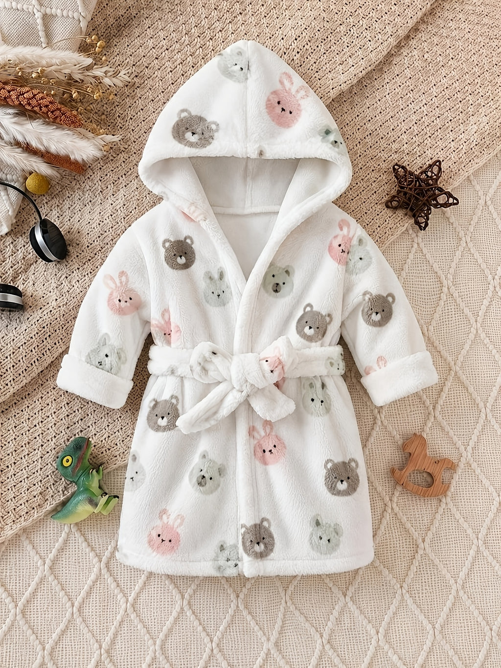 Newborn white hooded towelling bathrobe