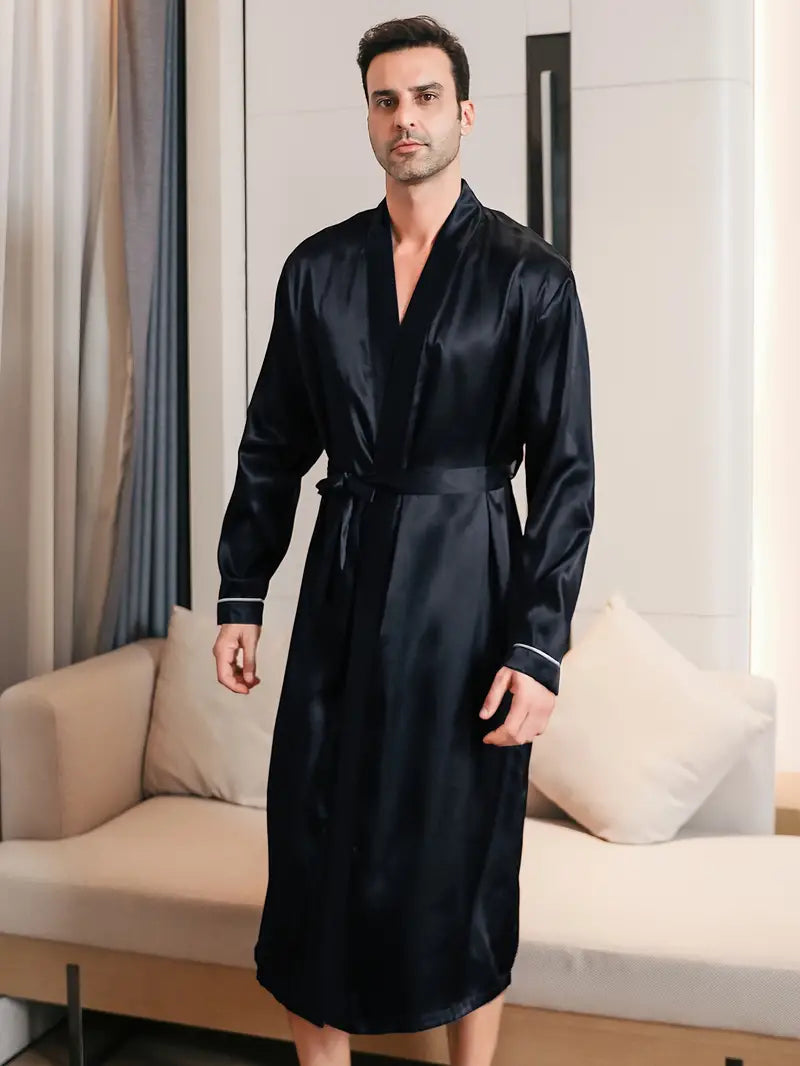 Men's long satin dressing gown