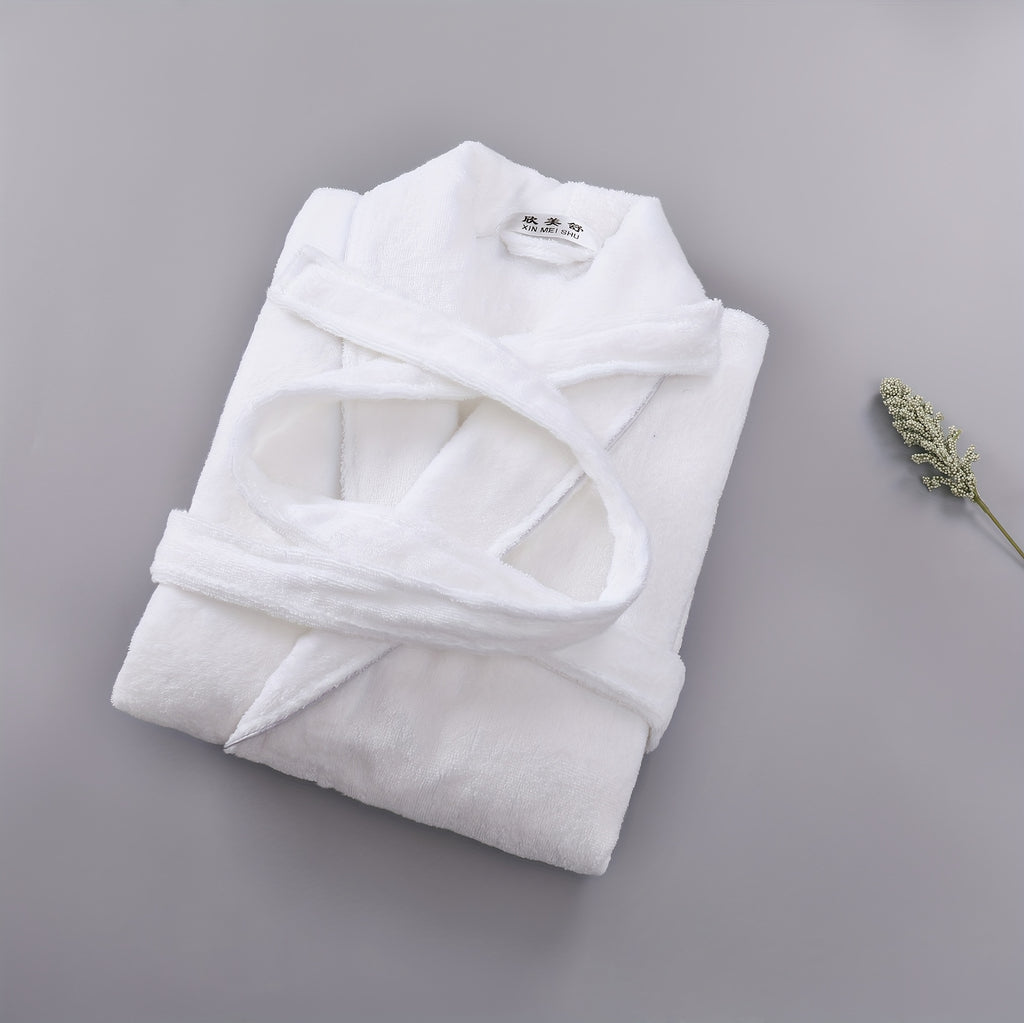 Unisex pink long towelling bathrobe