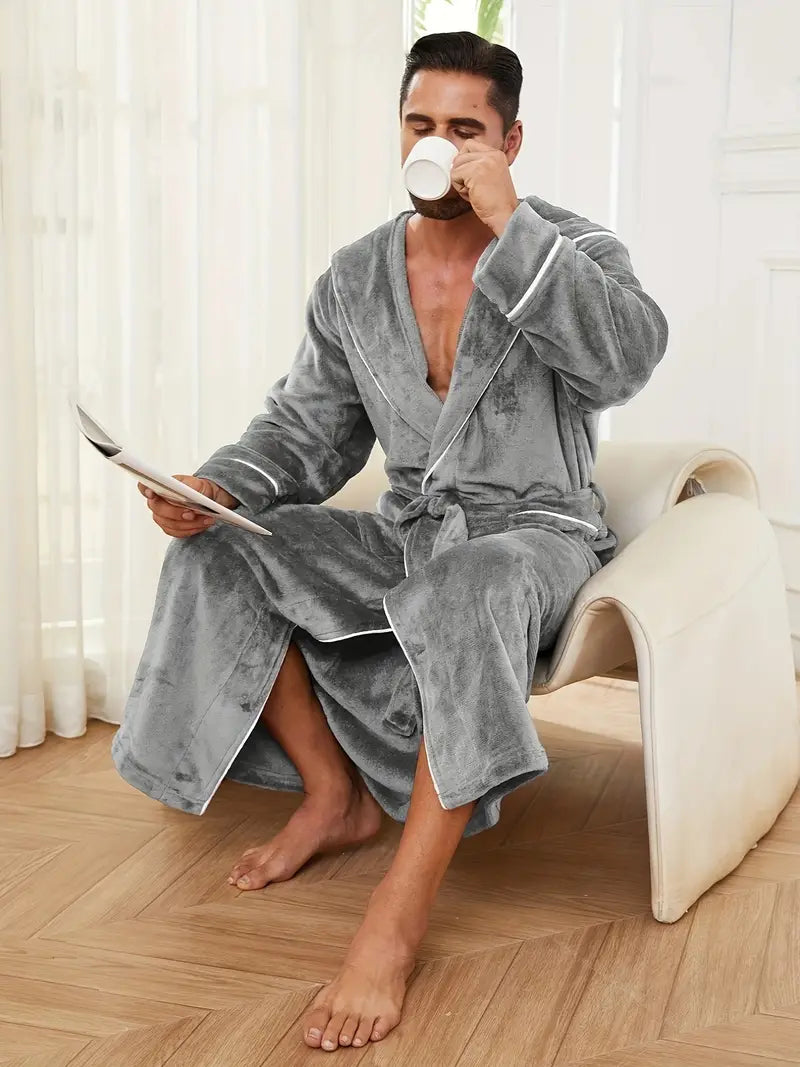 Men's warm hooded luxury bathrobe