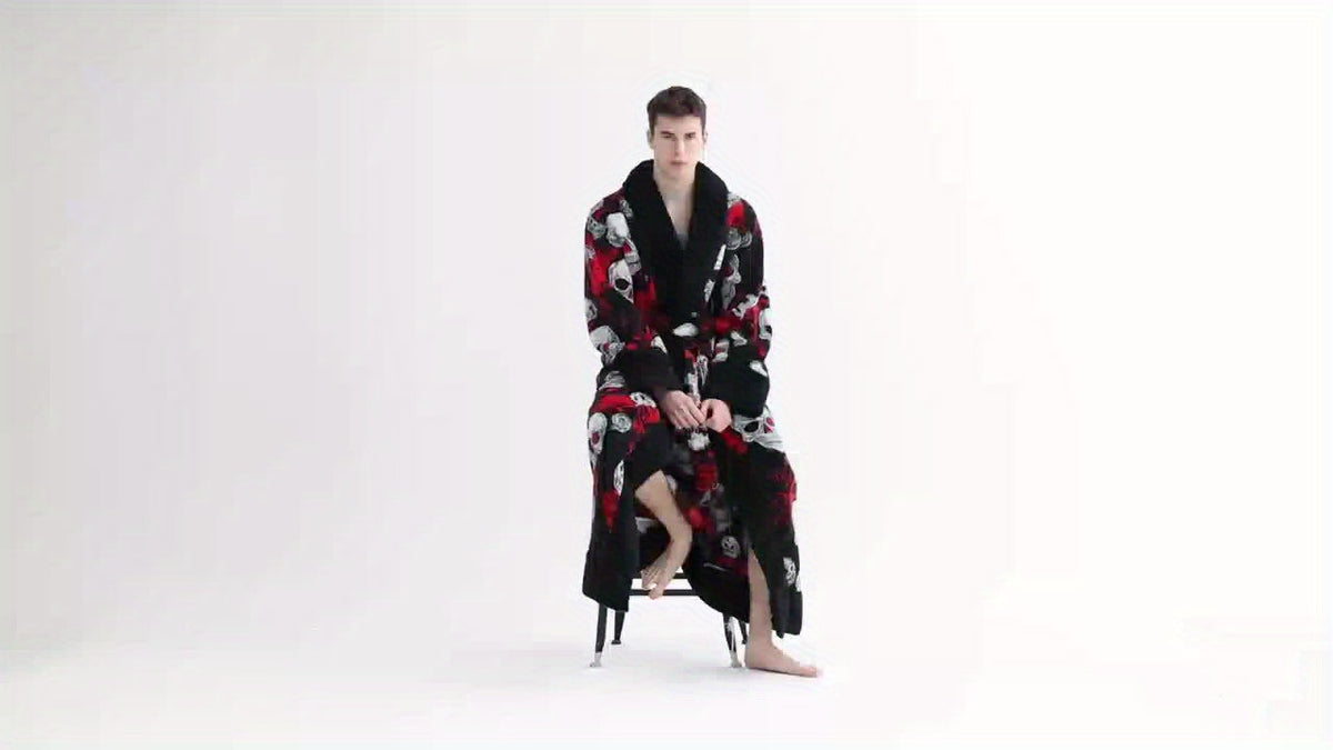 Unisex red Santa print hooded dressing gown