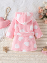 Newborn pink long hooded fluffy fleece dressing gown