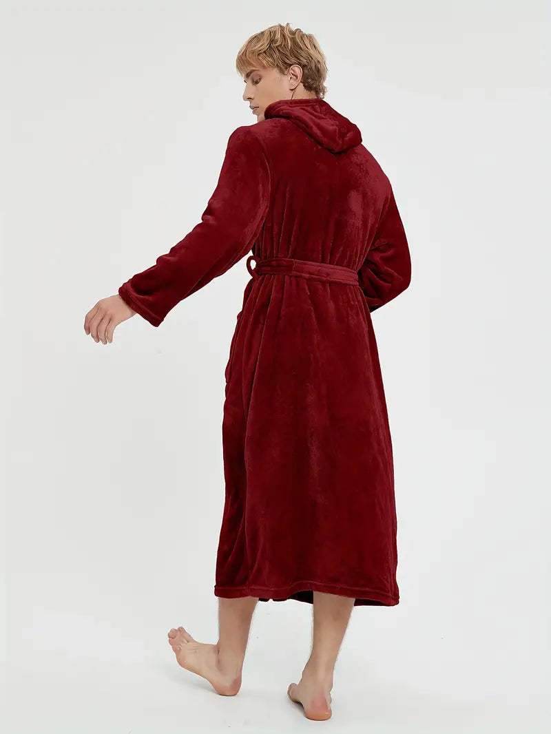 Men's hooded fleece bathrobe, charcoal