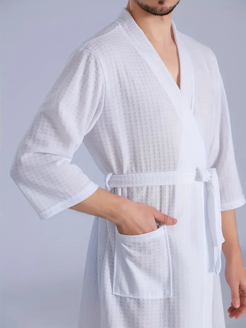 Men's short waffle bathrobe