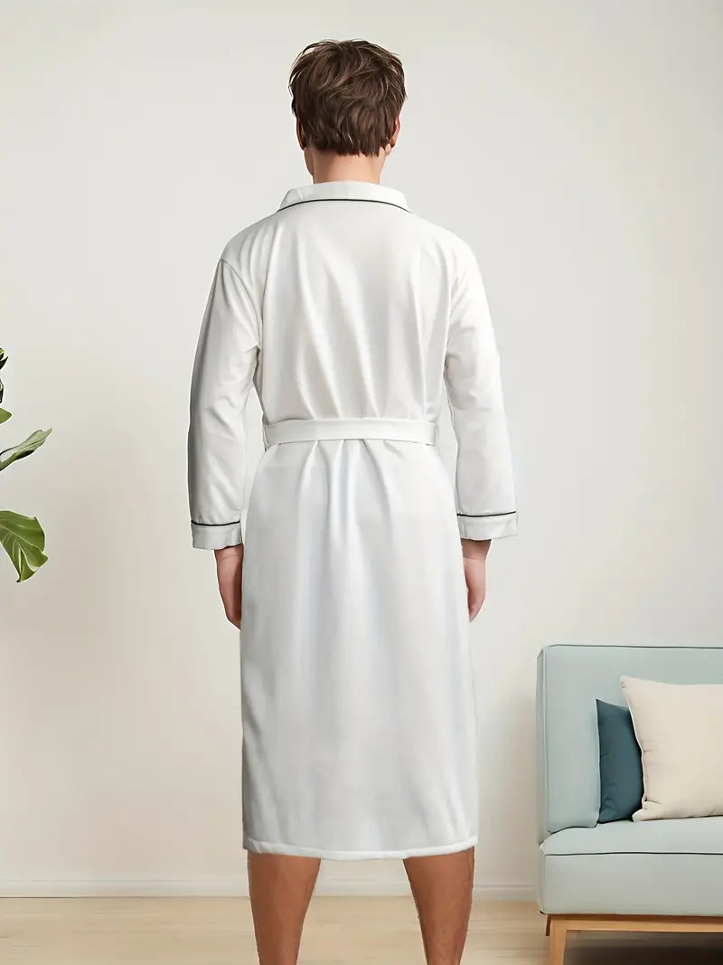 Men's short white cotton bathrobe, plus size