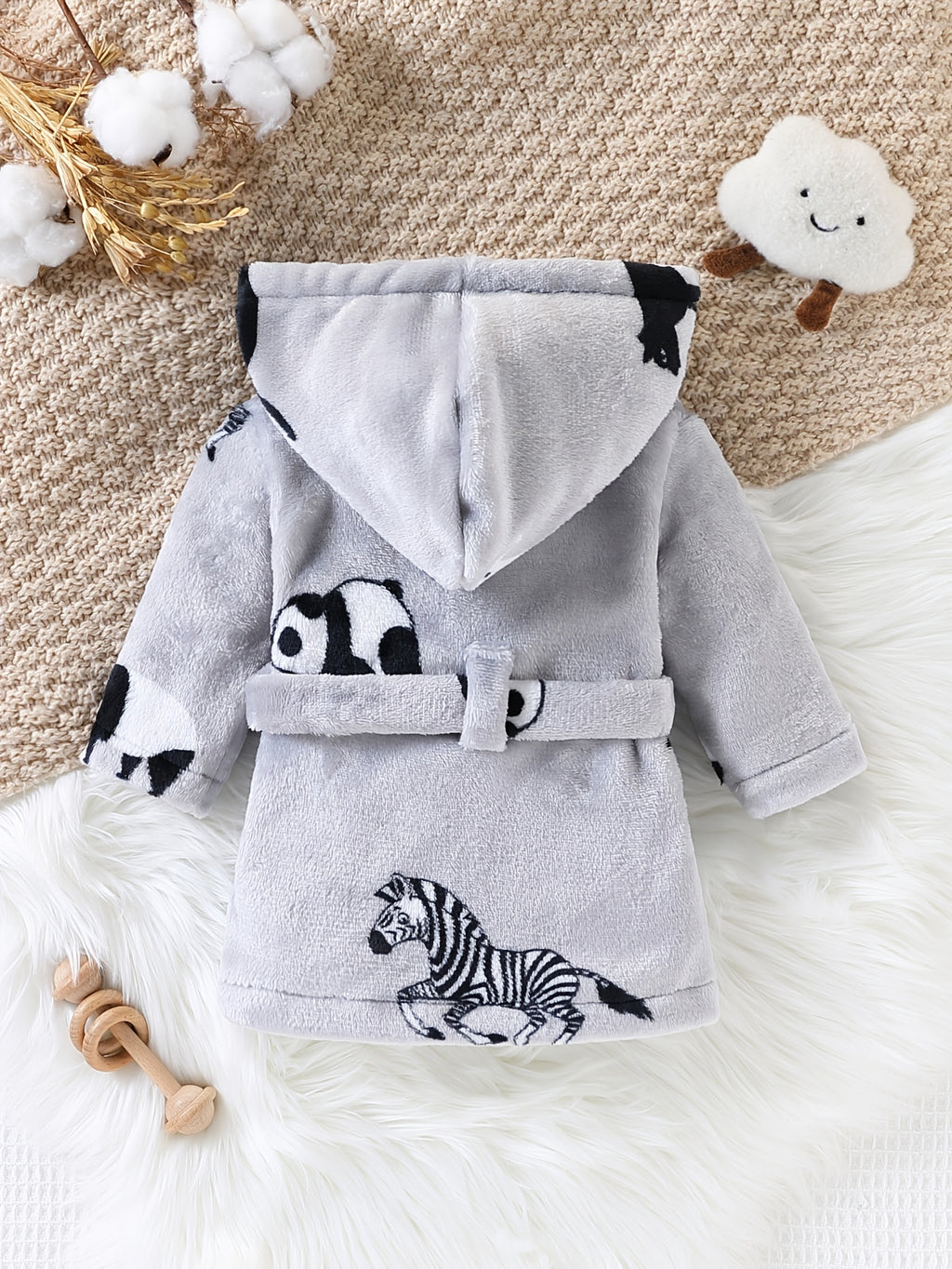 Newborn grey hooded fleece bathrobe
