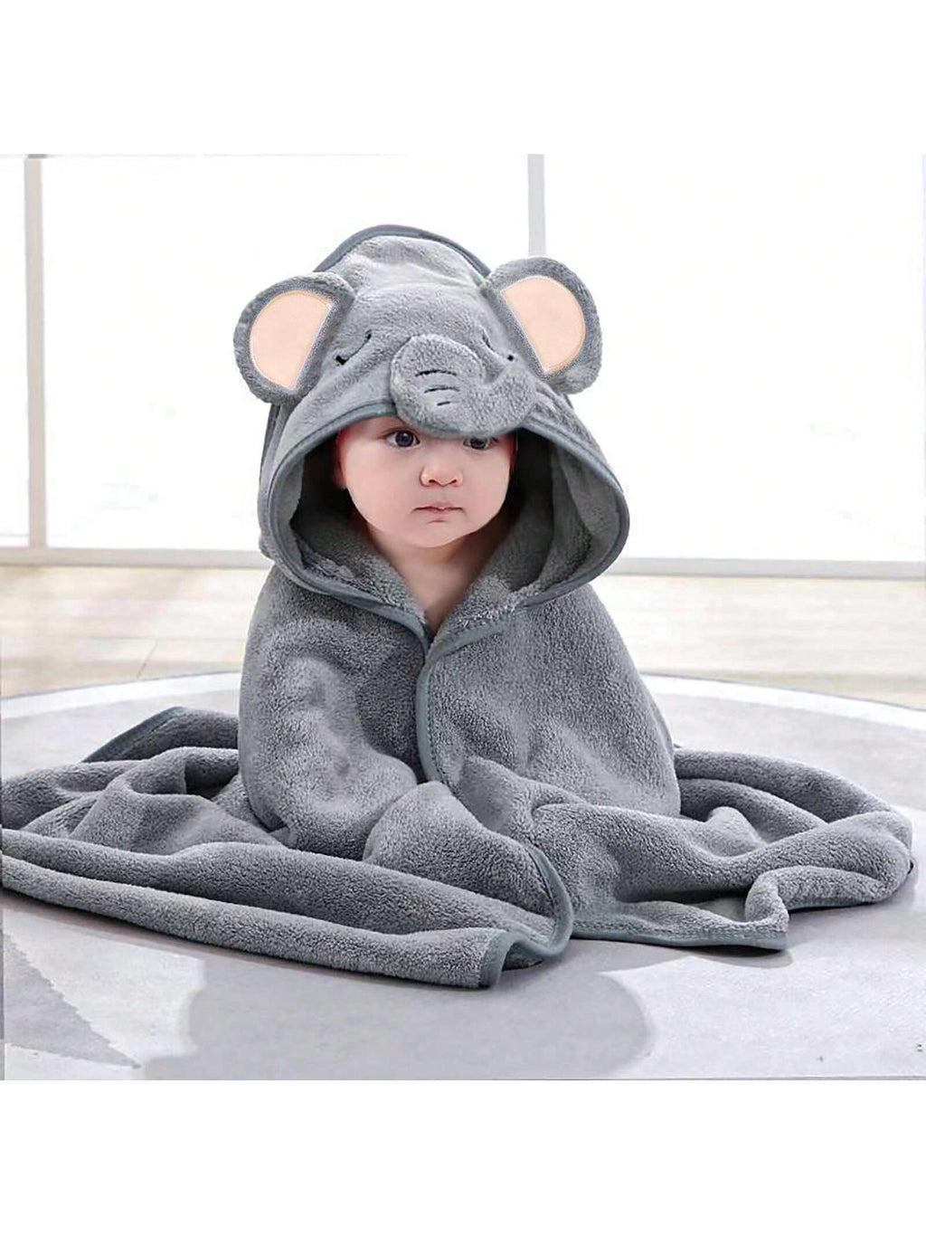 Baby hooded towelling bathrobe, elephant