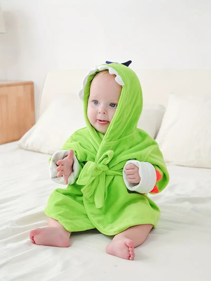 Baby green hooded bathrobe with tail — Green
