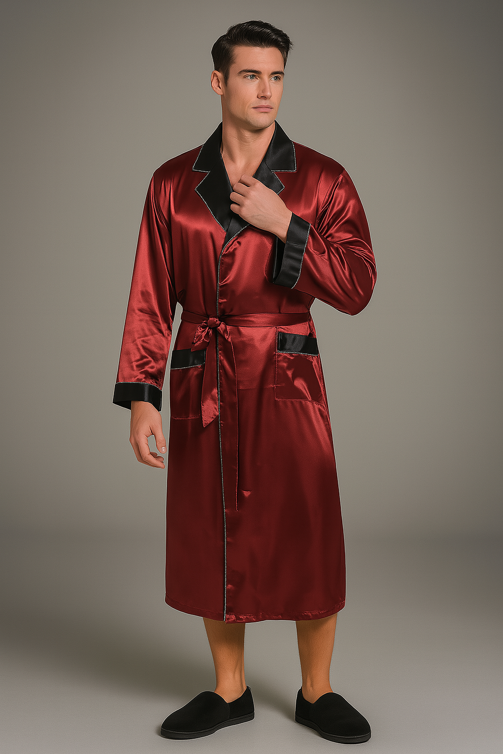 Men's short red luxury dressing gown