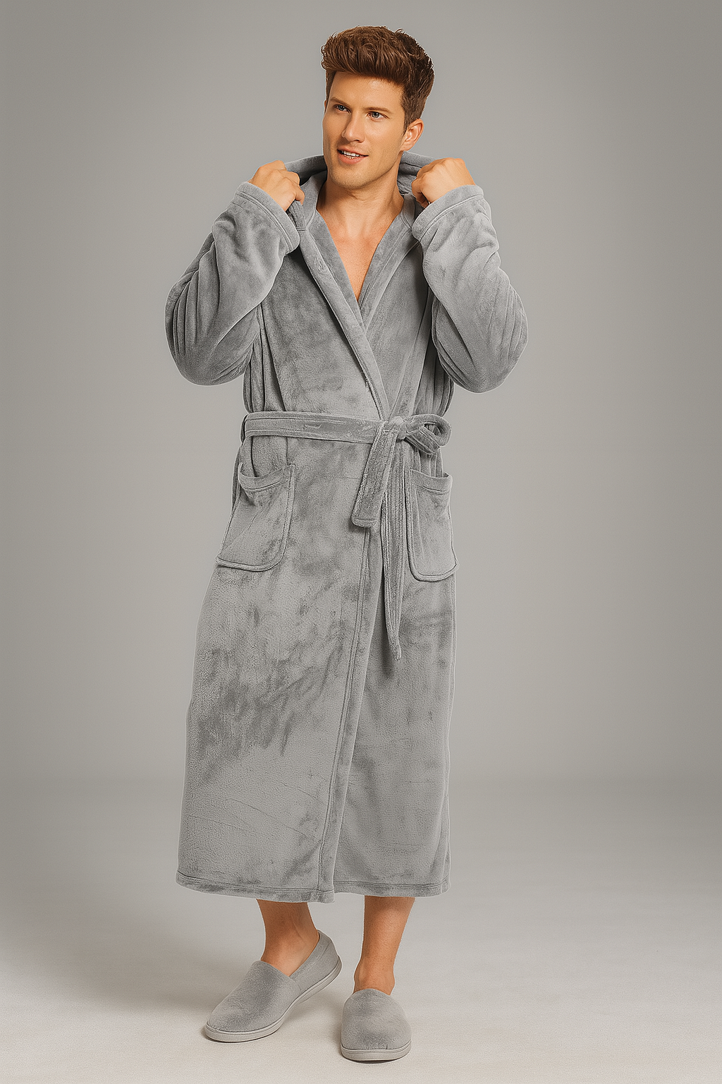 Peignoir Confortable Chaud avec Capuche — coloris gris