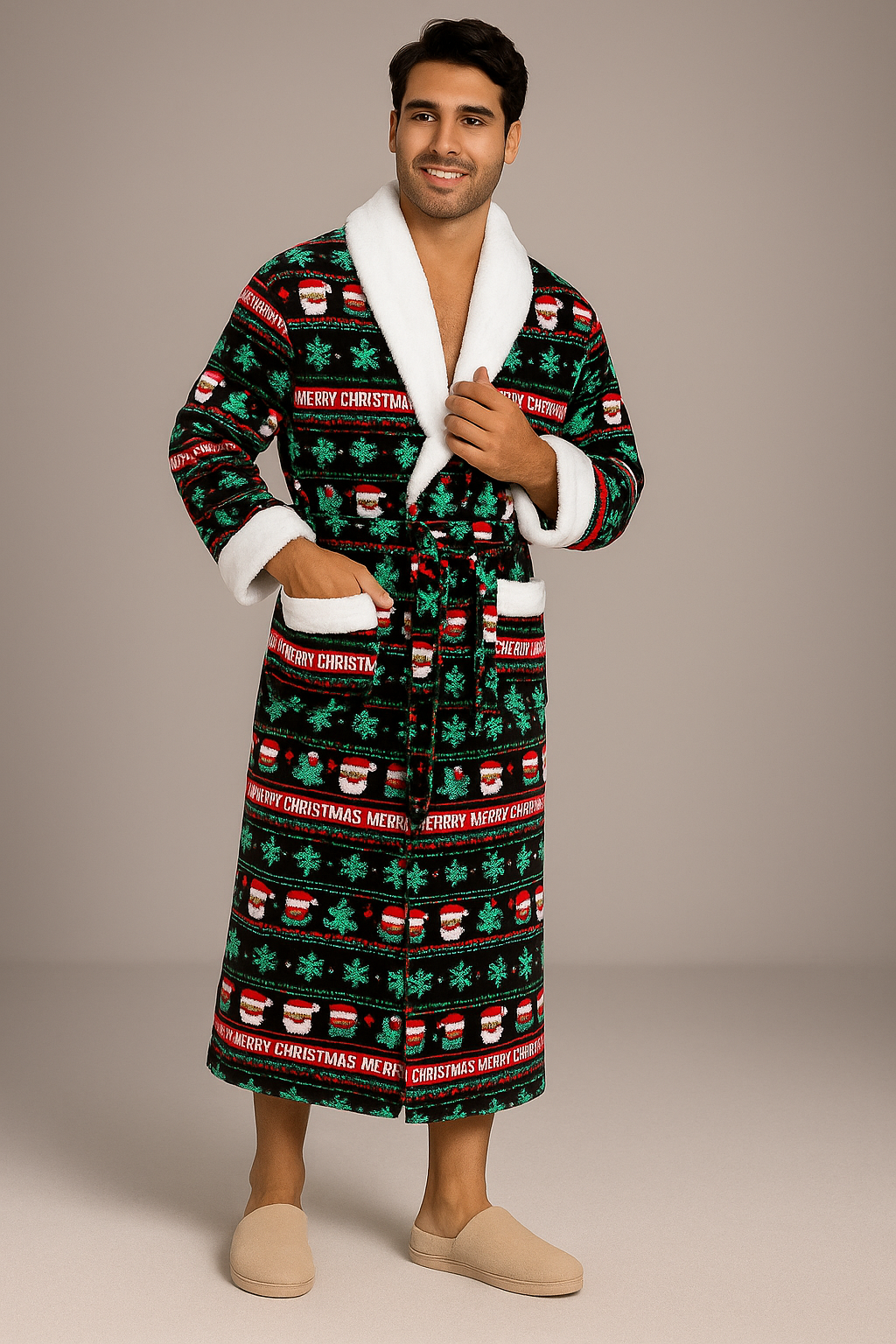 Peignoir Polaire Chaud de Noël — coloris noir