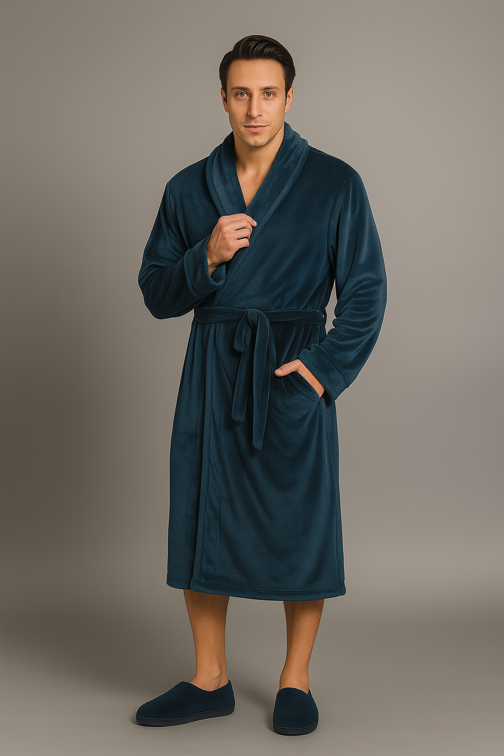 Men's warm fleece towelling bathrobe