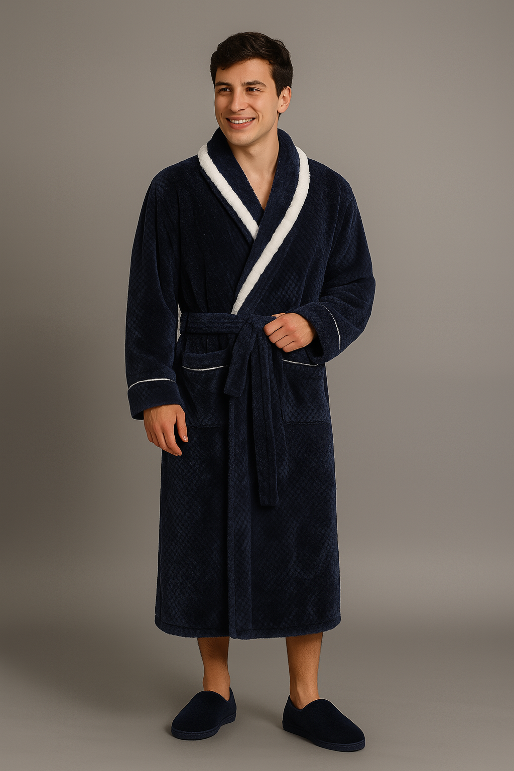 Men's thick winter towelling bathrobe — Navy