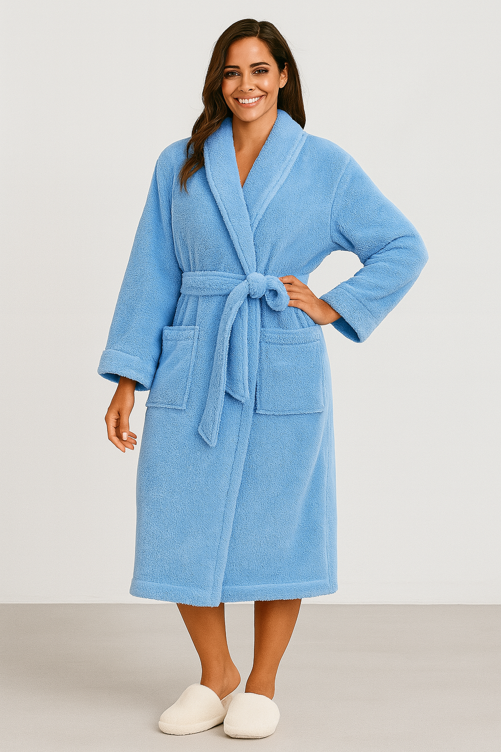 Women's short towelling bathrobe, ultra-absorbent — Blue