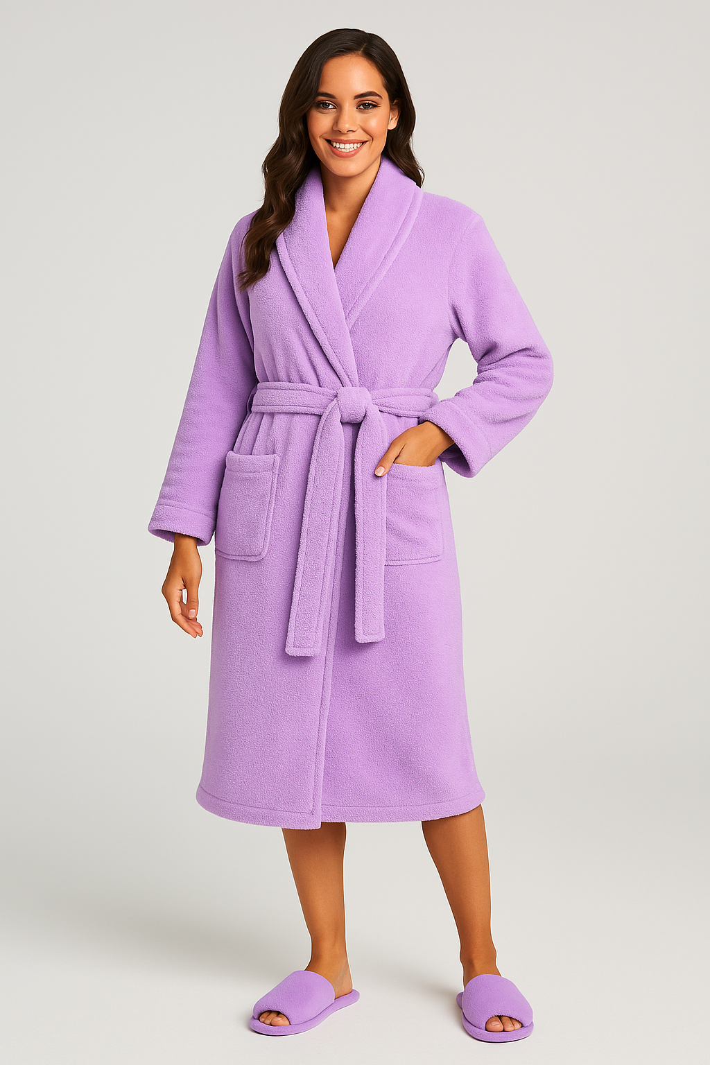 Women's short towelling bathrobe, ultra-absorbent — Purple