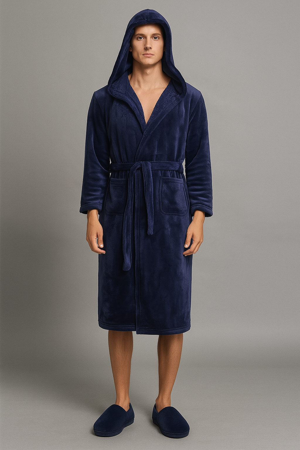Peignoir Chaud À Capuche Polaire — coloris bleu marine