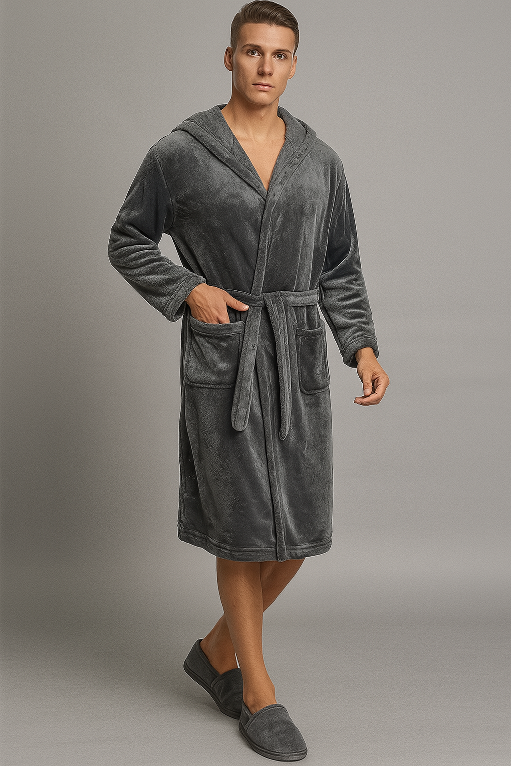 Peignoir Chaud À Capuche Polaire — coloris gris