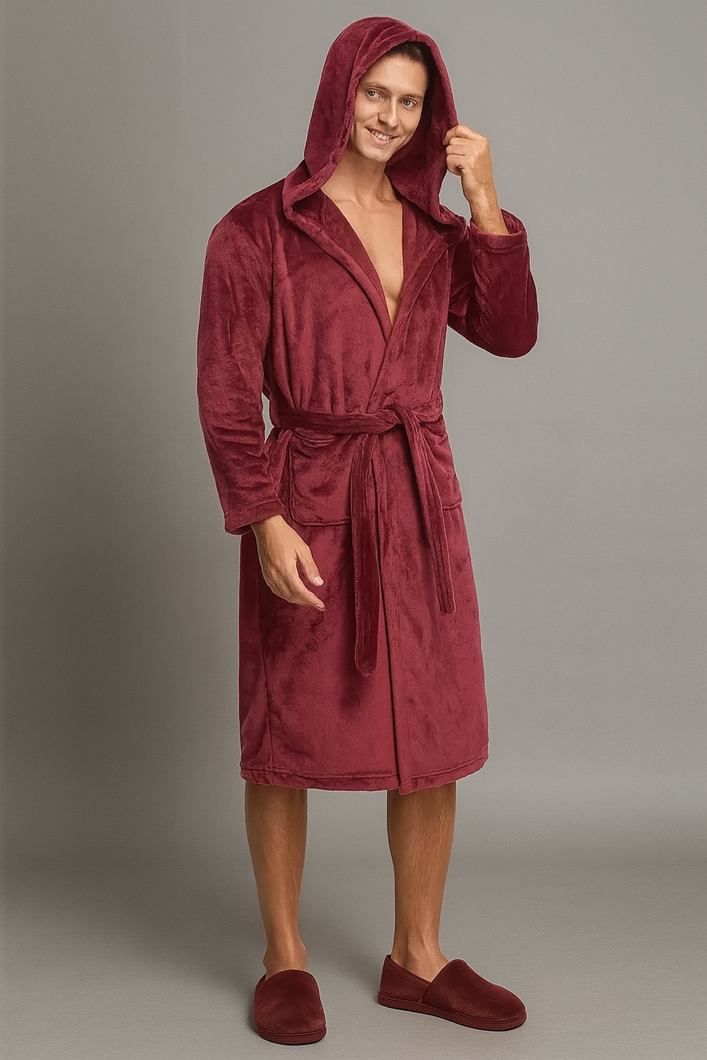 Peignoir Chaud À Capuche Polaire — coloris rouge