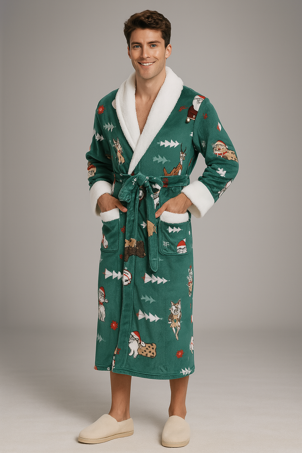 Peignoir Polaire Chaud de Noël — coloris vert