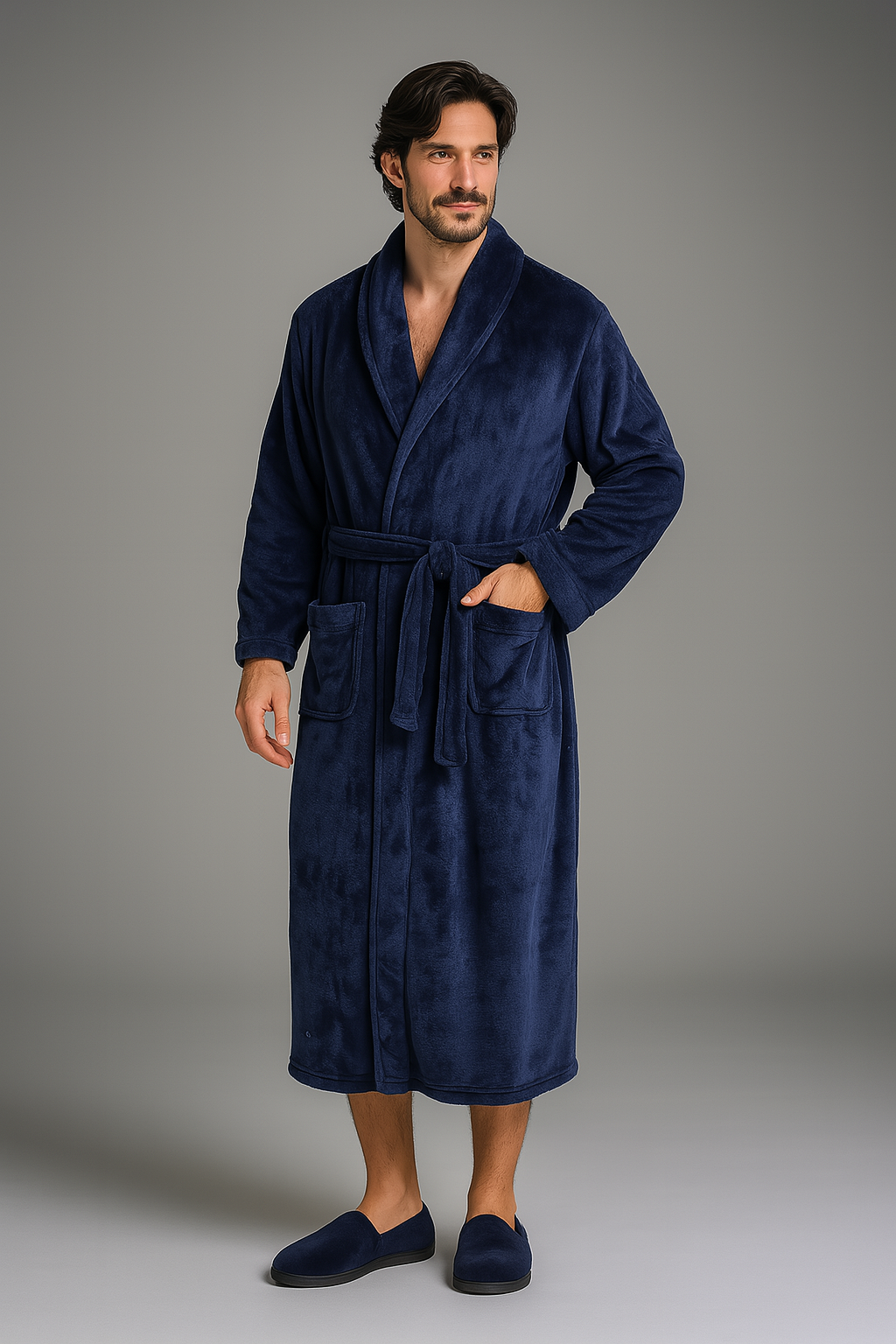 Men's thick fleece bathrobe — Navy